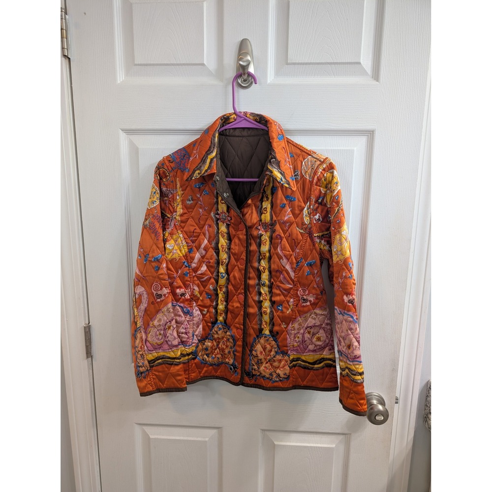 Balla‎ Valentina Womens Reversible Quilted Silk Jacket Snap Front - Size 10